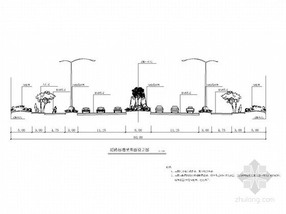 [四川]城市主干路道路重建工程全套施工图设计164张（道排 绿化 照明 管线）-道路标准横断面图 