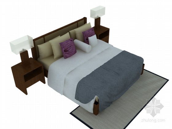 现代双人床3D模型资料下载-现代简约双人床3D模型下载