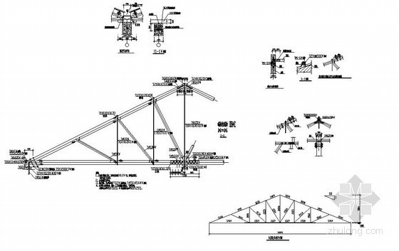10米跨三角形屋架资料下载-某14米跨三角形木屋架节点详图