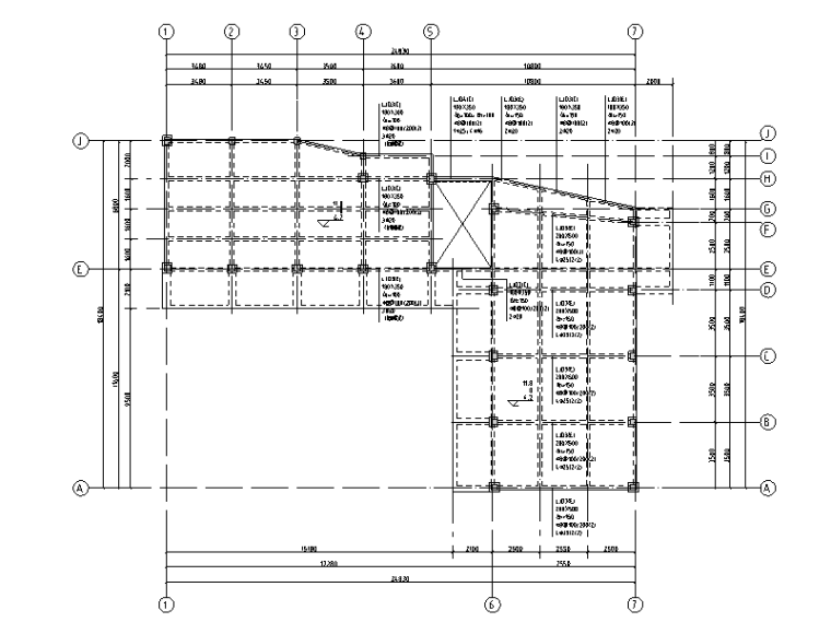 校室及宿舍楼框架结构加固改造施工图2016-二层~四层X向梁加固平面图