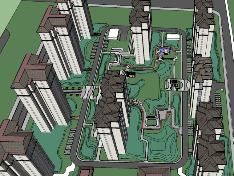 地形设计SU模型资料下载-中式居住区景观SU模型
