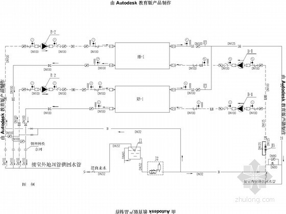 [青岛]办公楼地源热泵系统设计图纸-机房系统图 