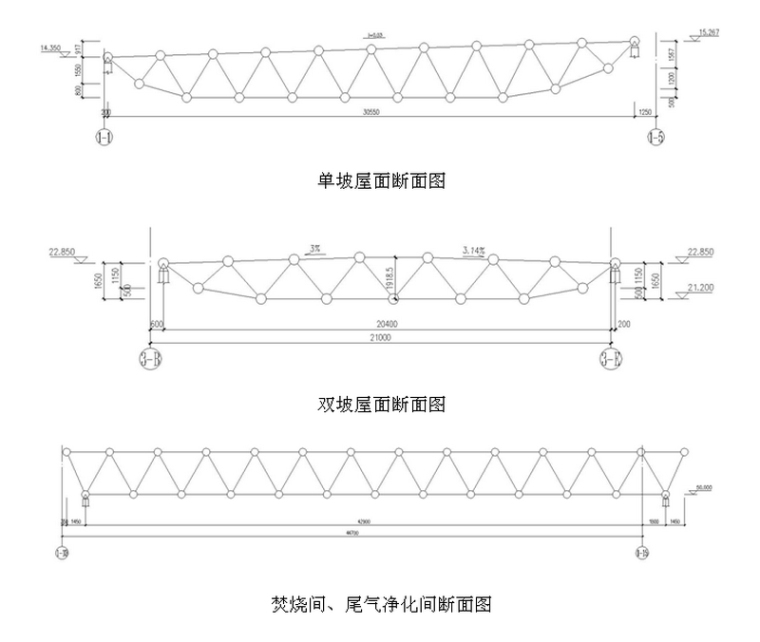 垃圾焚烧发电厂钢网架工程施工方案(130页，51.9米大跨度网架)-断面图