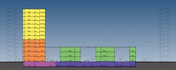 [广西]5层现代化市级综合医院建筑设计方案文本（1600床 曲面造型）-5层现代化市级综合医院建筑设计剖面图