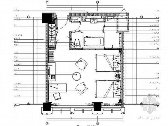 cad室内双人床立面资料下载-[辽宁]现代化办公楼标准双人床装修施工图