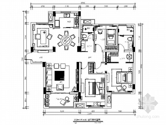 新中式风格的室内装修案例资料下载-[浙江]新中式风格三居室室内装修施工图（含效果）
