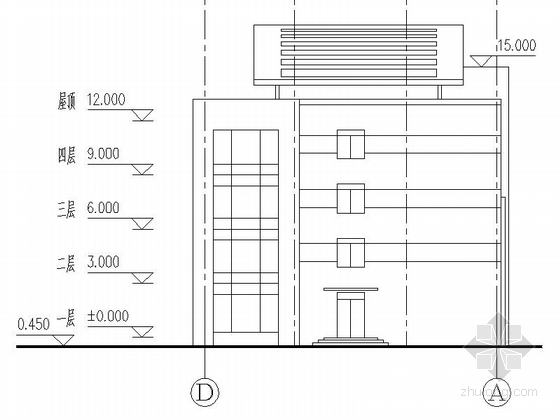 [江苏]多层倾斜屋面食堂及招待所建筑施工图（知名设计院）-多层倾斜屋面食堂及招待所建筑立面图