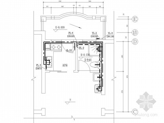 六层商业住宅楼建筑给排水图纸-卫生间大样图 