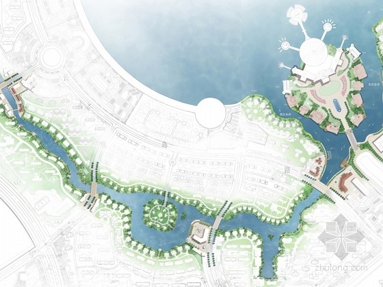 商业住宅一体景观设计资料下载-[大庆]北国之春梦幻城概念景观设计之一水系概念设计
