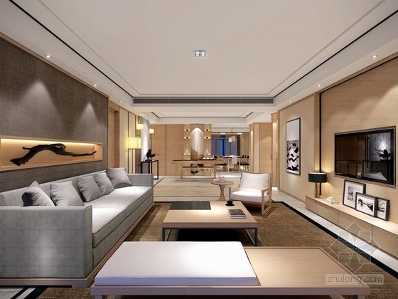 北京家装风格资料下载-[北京]现代简约风格两居室样板间室内设计效果图