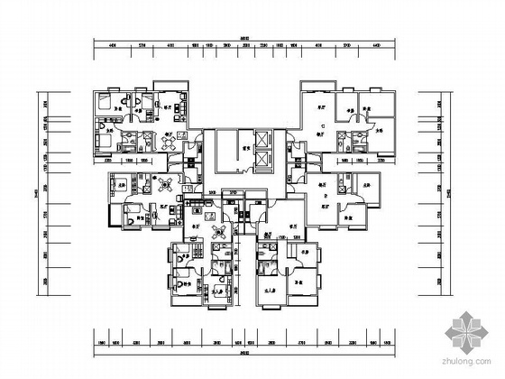 24层三室户型资料下载-塔式高层一梯六户型图（112/78/103）