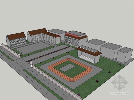 圆形元素校园建筑资料下载-校园操场建筑SketchUp模型下载