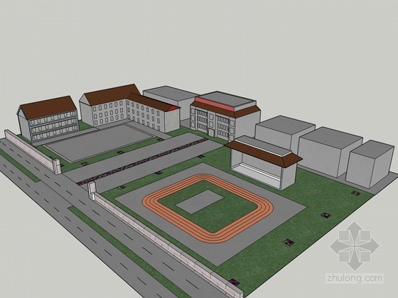 学校操场3d模型资料下载-校园操场建筑SketchUp模型下载