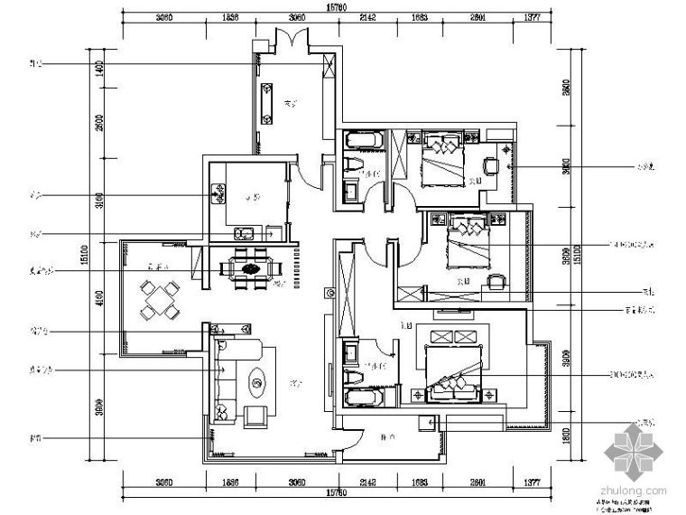 四室两厅室内结构资料下载-某四室两厅家居施工图