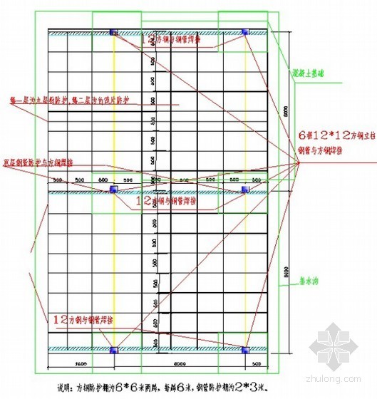 [河南]工业厂房钢筋防护棚施工方案-方钢防护棚平面 