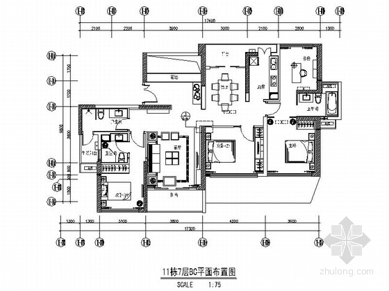 居住小区四室资料下载-[深圳]花园小区中式风格四居室样板间装修图（含效果）