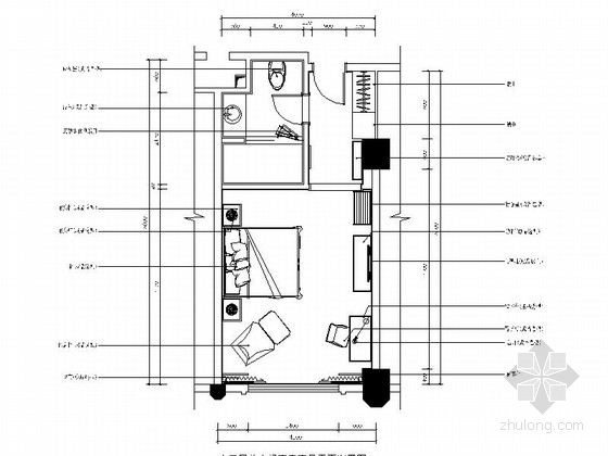 酒店标准单人间平面设计图资料下载-[广东]酒店欧式客房单人间装修CAD施工图（含效果）