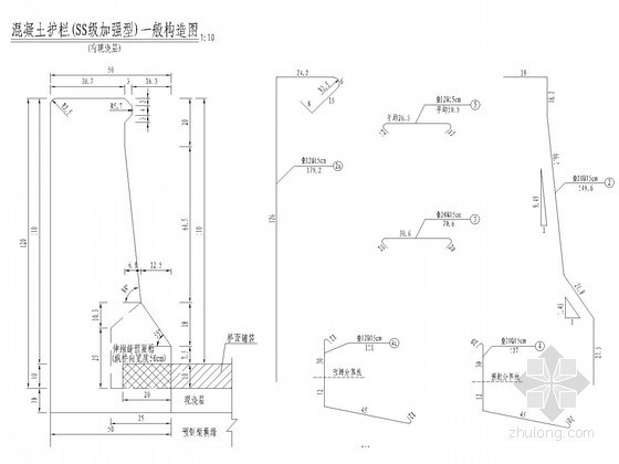 公路SS级防撞护栏资料下载-SS级加强型混凝土护栏设计图(预制梁)