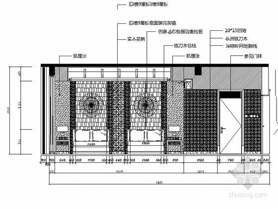 [贵州]高档现代风格度假酒店客房室内设计装修施工图（含效果）-[贵州]高档现代度假酒店客房施工图（含效果）双人间立面图