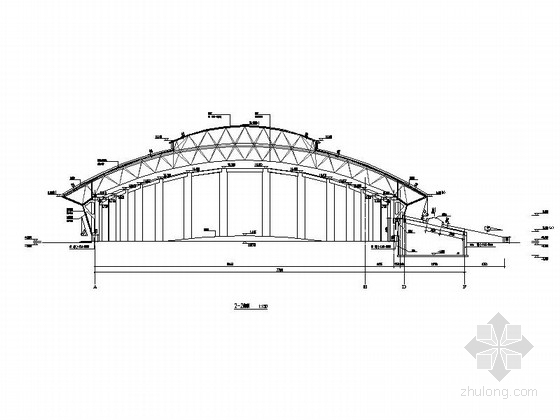 [大连]单层网架结构乙级室内田径馆建筑施工图-单层网架结构乙级室内田径馆建筑剖面图 