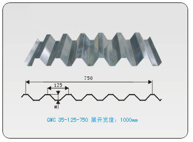 钢板固定焊接钢筋绑扎资料下载-供应YX35-125-750型压型钢板，重量轻、强度高、承重大！