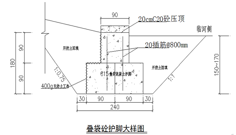 叠袋砼护脚技术在河道堤防中的应用-叠袋砼护脚大样图