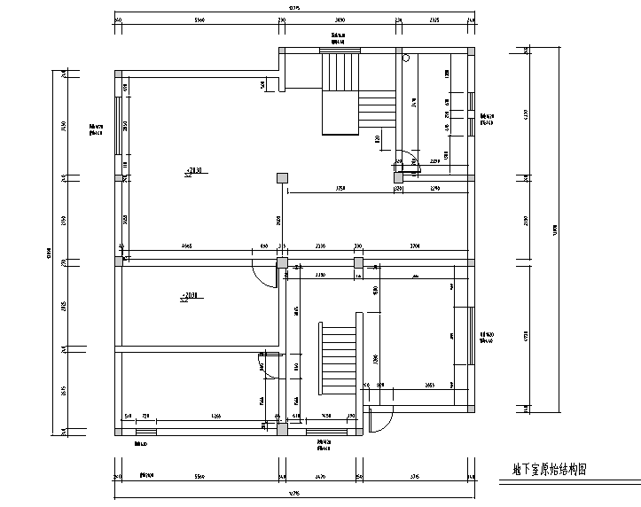 [江苏]美式古典风格500平米联体别墅设计施工图（附效果图）-地下室原始结构图