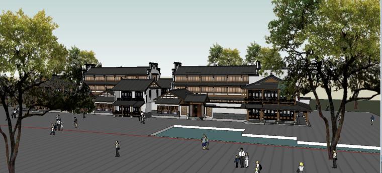 新中式商业街CAD资料下载-新中式商业街建筑SU模型