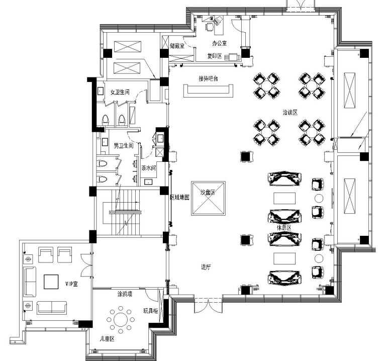售楼部CAD建筑平面图资料下载-[浙江]某大型房地产售楼部施工图设计（附效果图）