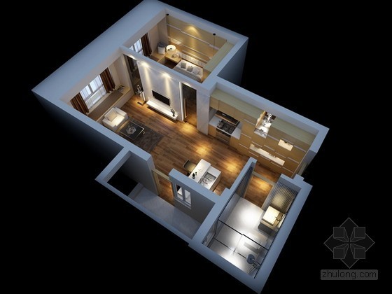 公寓鸟瞰资料下载-单人公寓设计方案鸟瞰3d模型下载
