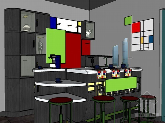 独特光影效果的咖啡厅资料下载-学校咖啡厅SketchUp模型下载
