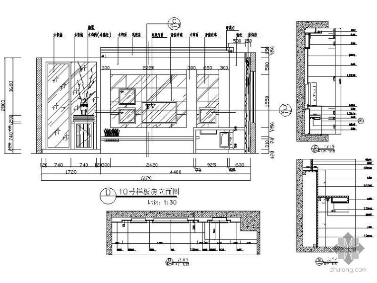 cad立面电视背景资料下载-客房电视背景墙装饰详图