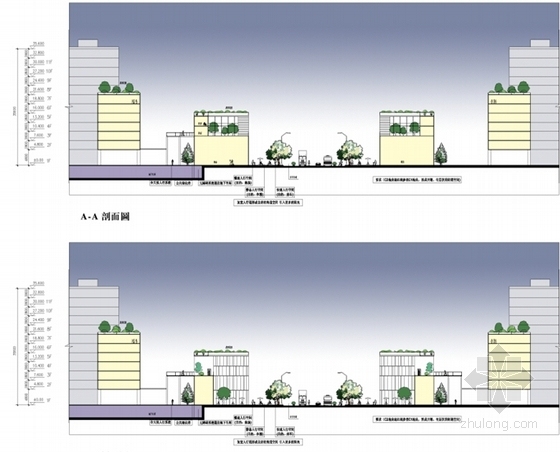 [上海]生态型小高层住宅区规划设计方案文本（国内知名地产）-生态型小高层住宅区规划设计剖面图