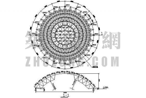 网架支座cad资料下载-网架结构与支座反力图