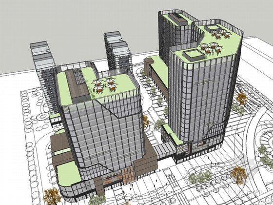 社区商业建筑设计资料下载-商业社区建筑SketchUp模型下载