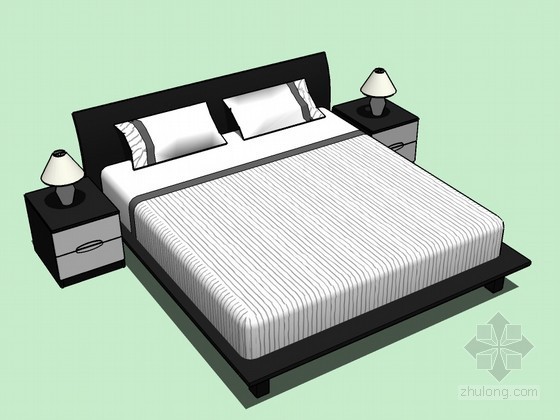 sketchup床模型资料下载-现代双人床SketchUp模型
