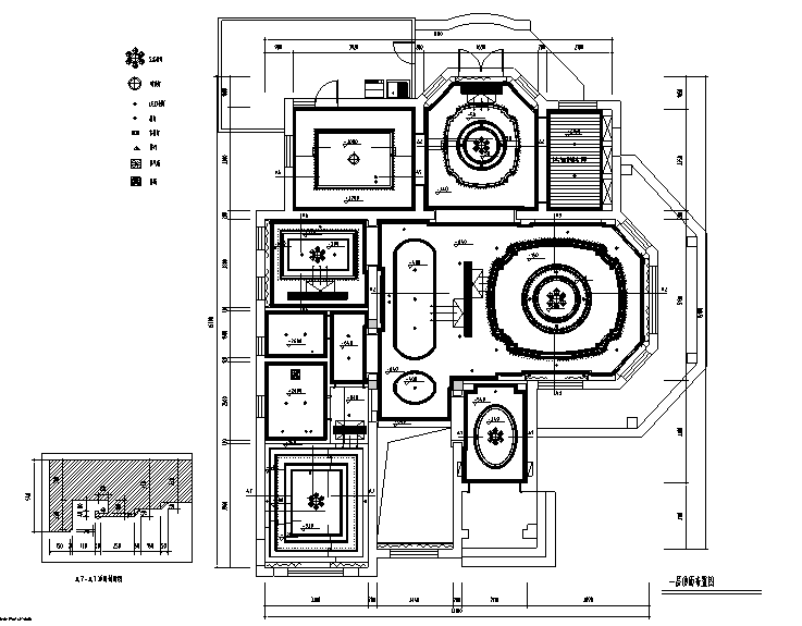 欧式雅致奢华300平米独栋别墅设计施工图（附效果图）-一层顶面布置图