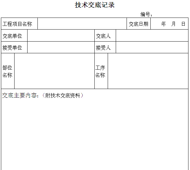 建筑工程项目管理制度（附图表）-技术交底记录