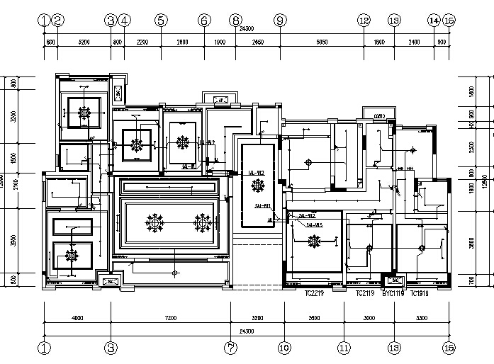 [重庆]洋房样板间装饰工程水电全套施工图-照明平面图