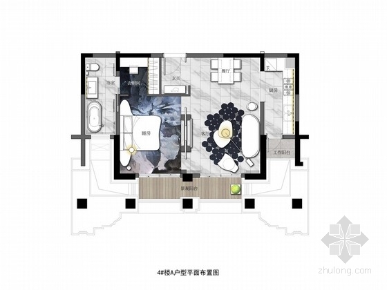 单身公寓室内设计模型资料下载-[无锡]现代风格60平米单身公寓室内设计方案图