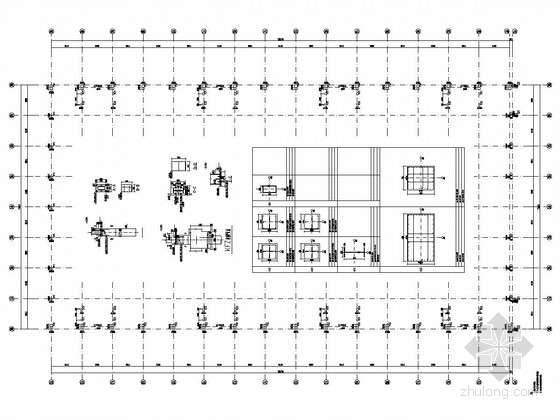 [苏州]三层混凝土柱与空间钢管桁架式排架结构大空间现代展览馆结构施工图（含建施）-二号展厅柱平面布置图 
