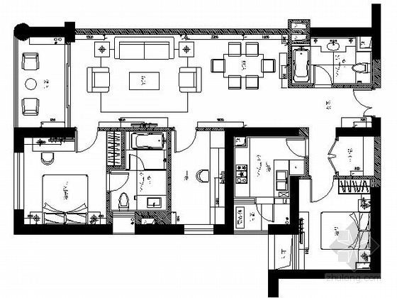 板式住宅两居三居户型资料下载-[上海]某现代两居样板房G户型装修图