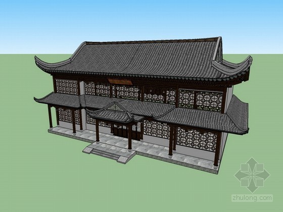 廊sketchup古建筑资料下载-古建筑茶楼sketchup模型下载