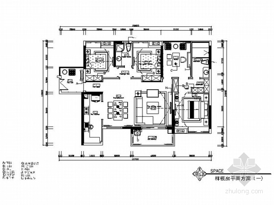 三居室室内现代风格资料下载-[湖南]高级现代风格三居室室内装修施工图（含效果图）