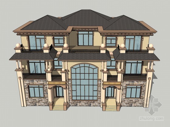 欧式豪华别墅SketchUp模型下载-欧式豪华别墅 