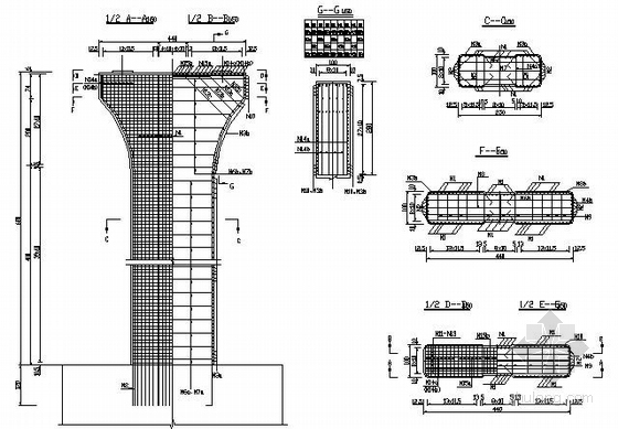 [黑龙江]预应力混凝土连续箱梁桥施工图65张（花瓶墩）-连续箱梁桥墩钢筋构造图(一)