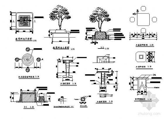 花岗石树池资料下载-树池及座凳施工图