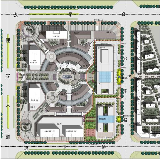 [新疆]四层现代风格U形平面布局党校综合楼建筑设计方案文本-四层现代风格U形平面布局党校综合楼建筑总平面图