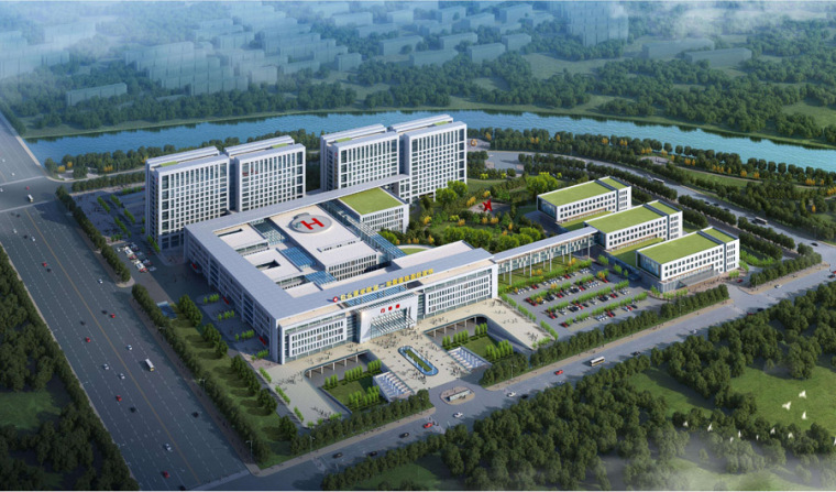 医院建筑景观规划设计案例鸟瞰效果图-医院效果图 (4)