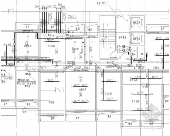 [北京]高层住宅群给排水消防施工图（中水 凝结水系统）-地下消防平面图 